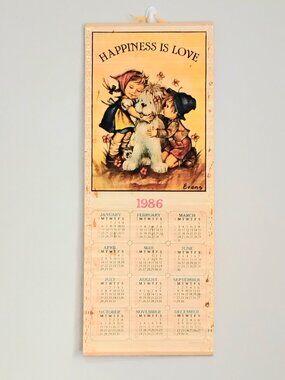 Vintage 1986 'Happiness is Love' Bamboo 4 Seasons Hanging Wall Calendar!!